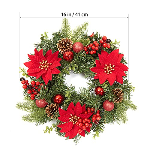 16 Inch Christmas Wreath for Front Door Decoration