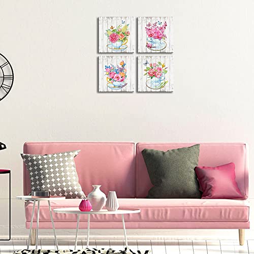 Pink Flower Canvas Wall Art Decor 12x12 - 4 Panels & Ready to Hang