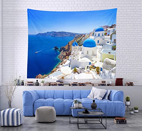 Greece Cityscape Tapestry White Architecture of Oia Village on Santorini Island Wall Decoration