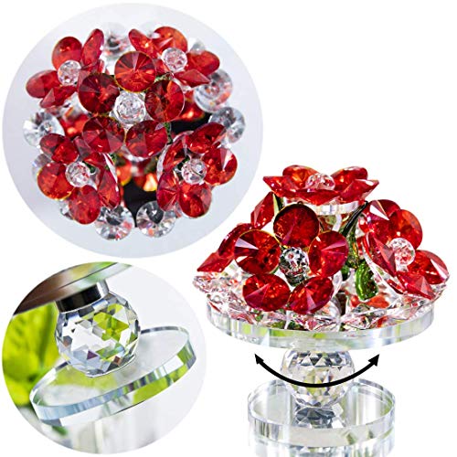 Handcrafted Red Crystal Flowers w/ Rotating Base Fengshui Home Decoration