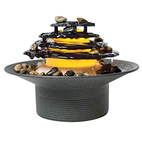 Indoor Fountain w/ Natural Water Sounds & Unique Underwater Lighting (Gray)