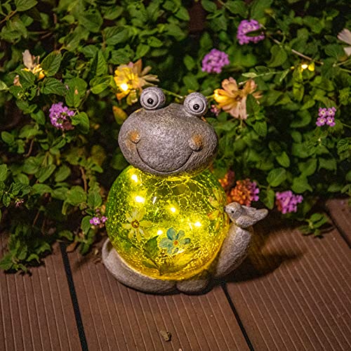 Garden Turtle Statue Outdoor Figurine Glass Solar Lights Decor