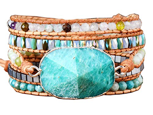 Handmade Boho Natural Stone Wrap Bracelets Turquoises Crystal Beads Bracelet Jewelry