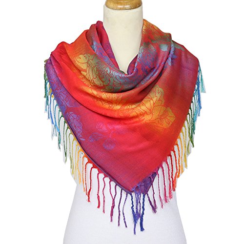 Colorful flowers Jacquard cotton pashmina Women Wrap Shawl tassels Scarves