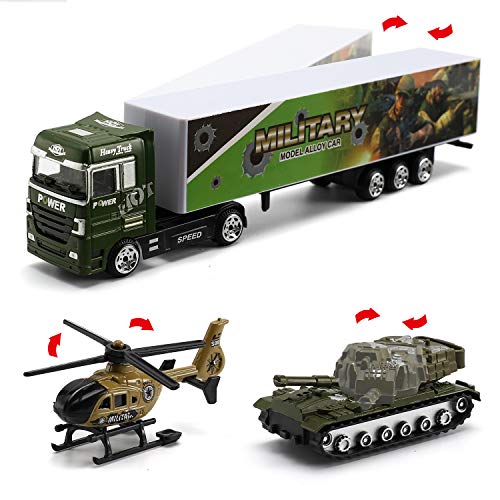 26 Pcs Military Truck w/ Soldier Men Set(2 in 1), Mini Die-cast Battle Car in Carrier Truck, Army Toy