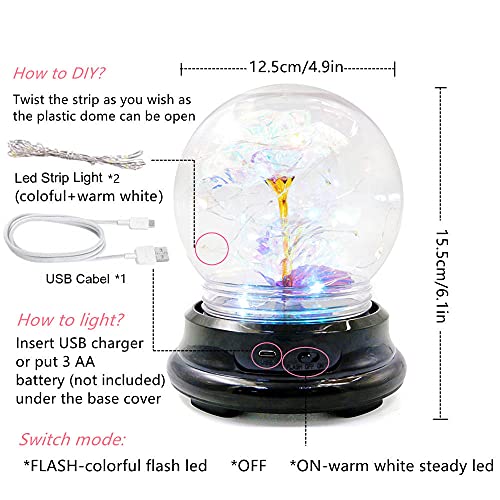 Galaxy Rose Flowers Forever Enchanted with Colorful LED Light in Glass Dome for Romantic Gifts