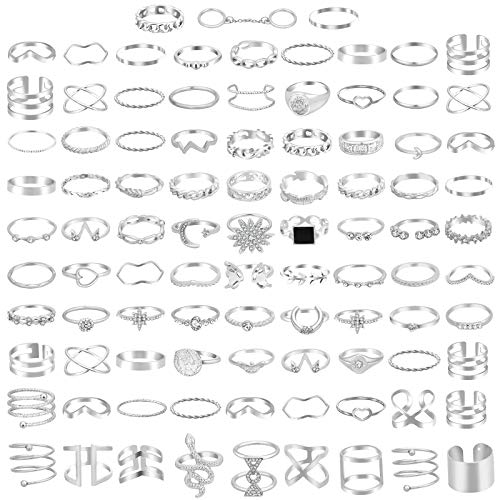 93 Pcs Knuckle Rings for Women Stackable Mixed Size