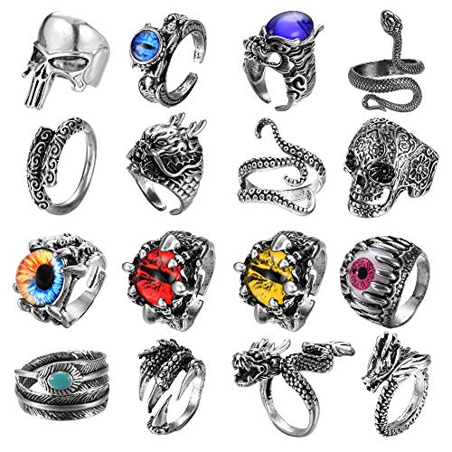 6 Pieces Gothic Vintage Punk Rings for Men Women