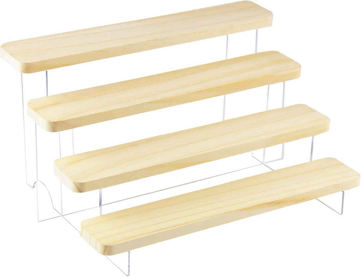 Figure Display Stand Acrylic Display Riser for Collectibles, Wood Tiered Display Shelf Organizer for Products (B-4Tier-11.8inch)