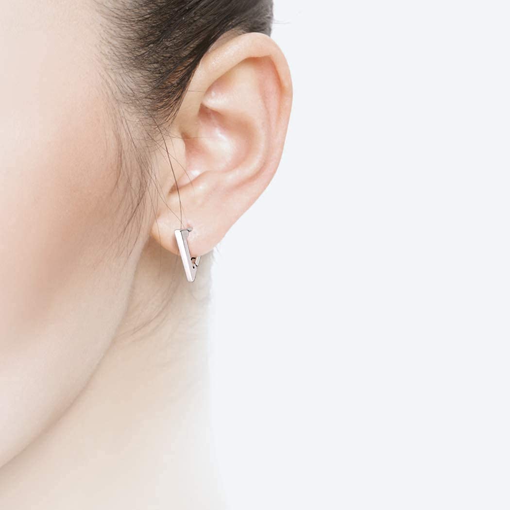 925 Sterling Silver Small Hoop Earrings 18K Gold Plated, Silver Triangle Huggie Hoop Earrings