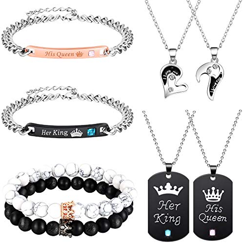 8 Pieces Couples Matching Necklace & Bracelet