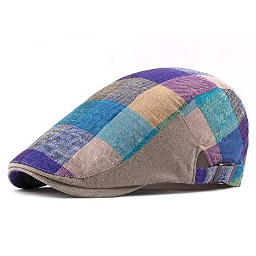 Men Adjustable Colorful Striped Plaid Ivy Newsboy Cabbie Gatsby Cotton Caps