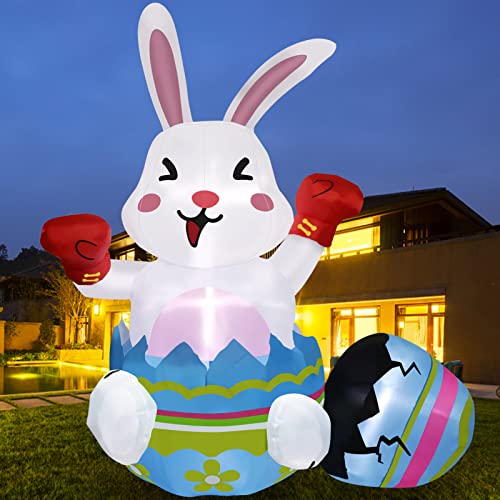 6Ft Easter Inflatable Decorations Easter Bunny & Eggs w/ Build-in LEDs