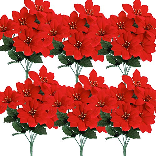 6 Pack Christmas Artificial Poinsettia Ornaments