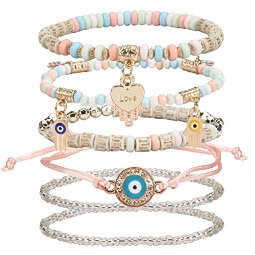 6 Set Bohemian Stretch Bracelets for Women