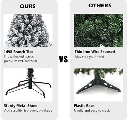 Artificial Christmas, Premium PVC Xmas Full, Flocked Snow Pine Tree with Solid Metal Stand, Ideal for Indoor and Outdoor (6FT),