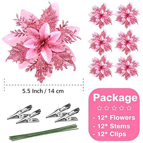 12Pcs Poinsettia Artificial Flowers for Christmas Ornaments