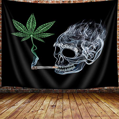 Hippie Skull w/ Leaves Tapestry for Home Decoration