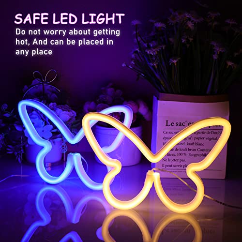 2 Pcs Butterfly Neon Signs 3-AA Battery Powered,USB Operated Wall Decor