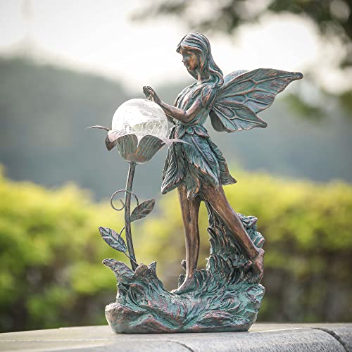 Large Fairy Garden Statue w/ Solar Powered Lights (Bronze)