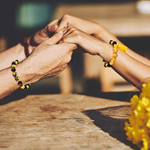 2 Pieces 12 mm Feng Shui Bead Bracelet with Hand Carved Black Amulet