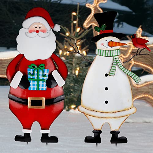 31.5" Snowman & Santa Claus Christmas Garden Metal Stakes Decoration