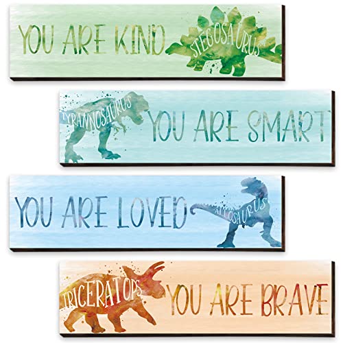 4 Pieces Dinosaur Sign Wall Art Motivational Quote Room Decor