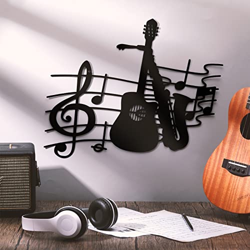 Music Metal Wall Art Decor - Guitar & Saxophone 15.75 x 14.17"