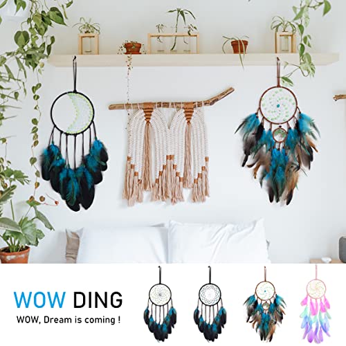 Blue Dream Catchers Handmade, Boho Traditional Circular Net for Wall Hanging Decor,