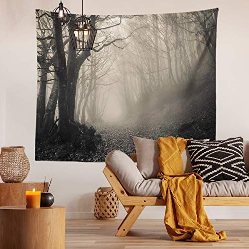 Horror Haunted Forest Tapestry Thick Mysterious Fog Gothic