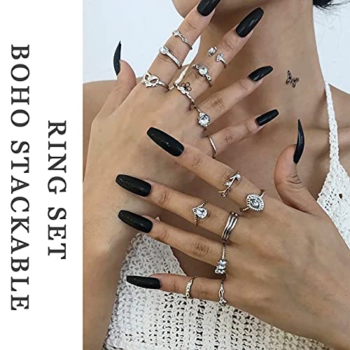 78 PCS Vintage Silver Knuckle Stackable Bohemian Midi Butterfly Snake Crystal Rings Set