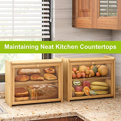 Bamboo Wood Bread Box 2-Layer Large Kitchen Storage Containers