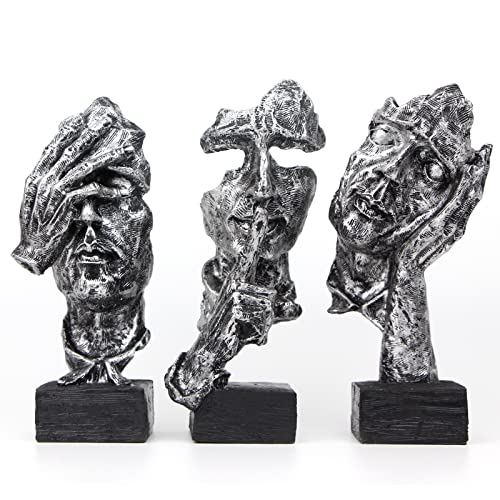 3 Pcs Thinker Statue, Silence is Gold Abstract Art Figurine