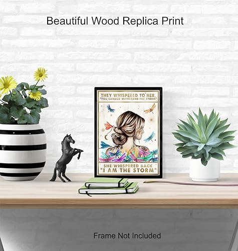 Motivational Boho Wall Art LARGE 11x14 - She Whispered Back I Am The Storm - Positive Quotes Wall Decor