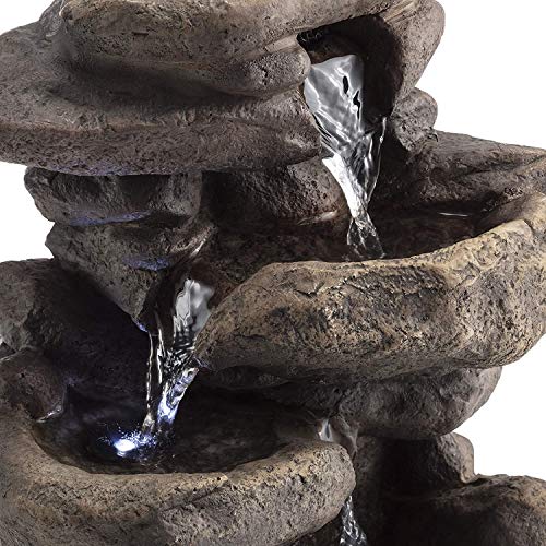 11" Tall Indoor 3-Tier Tabletop Stone Water Fountain w/ LED Lights, Gray