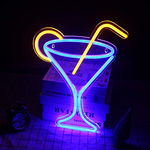 Cocktail Martini Neon Signs for Room Night Light Decoration USB Operated (17”x 13”)