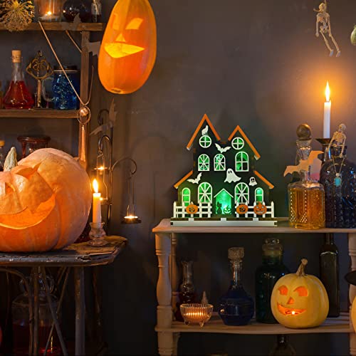 Wooden Lighted Ghost House Halloween Decoration