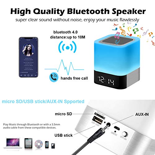 Bluetooth Speaker Night Lights, w/ Alarm Clock & MP3 Player, Touch Control