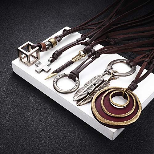 6 pcs Adjustable Vintage Pendant Leather Necklace for Men/Women