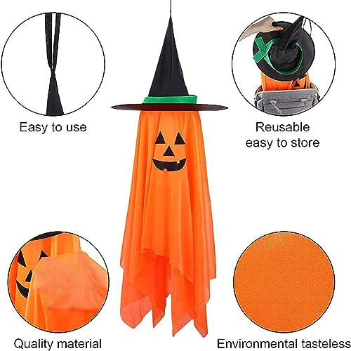 2PCS Halloween Decorations Single Pre-Installed Orange Pumpkin Wizard Hat Halloween Decor