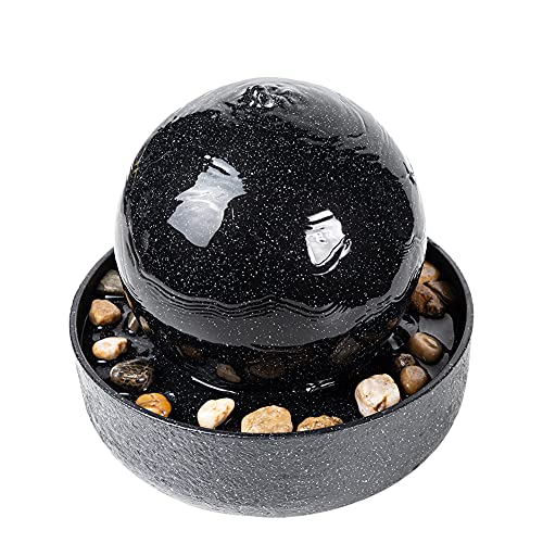 7.5 Inch Tall Indoor Relaxation Ball Fountain w/ LED Light & Stones Home Decoration