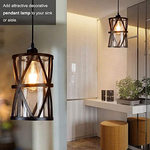 3-Light Industrial Pendant Light, Black Metal Cage Chandelier Lights