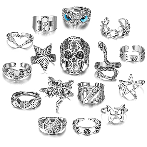 Vintage Silver Open Punk Rings for Men Women