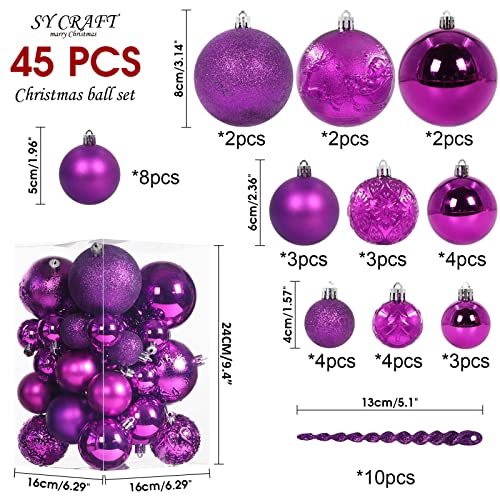 45pcs Christmas Ball Ornaments for Christmas Trees Decorations