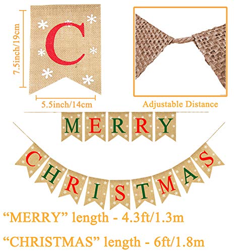 Burlap Merry Christmas Banner w/ Snowflakes Decoration