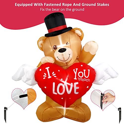 4FT Valentines Day Inflatable Bear w/ Love Heart, Lighted