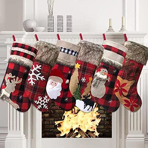 Christmas Stockings Buffalo Red Plaid w/ Soft Faux Fur