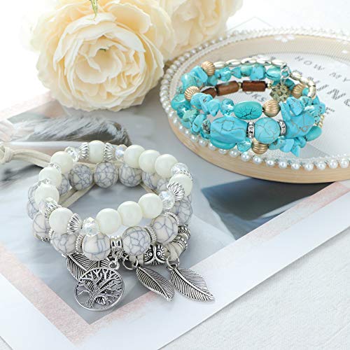 6Sets Bohemian Stackable Bead Bracelets for Women Stretch Multilayered