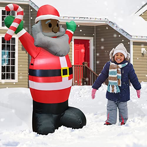 5 Ft Christmas Inflatable Black Santa Claus Hold Candy Can w/ LEDs