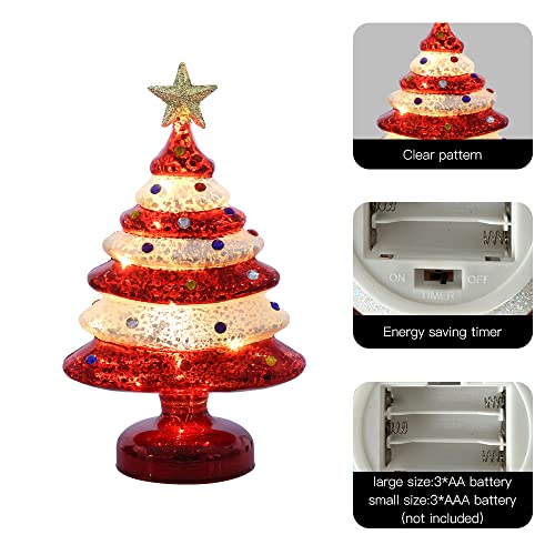 3 pcs Sparkling Mini Colorful Glass Christmas Tree w/ LED Lights & Timer